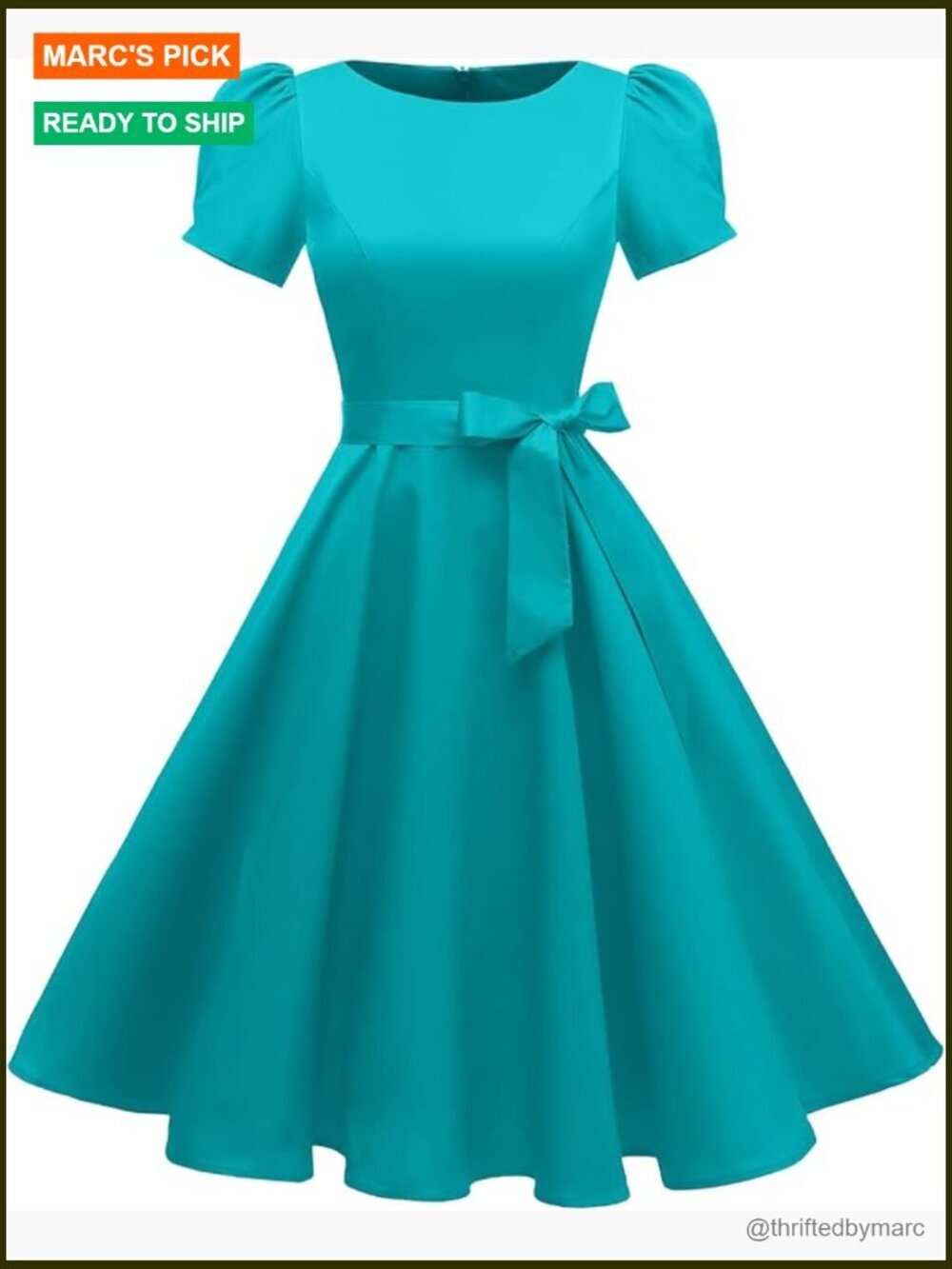 Vintage 1950s Cocktail Party Dress with Puff Sleeves and Pockets
